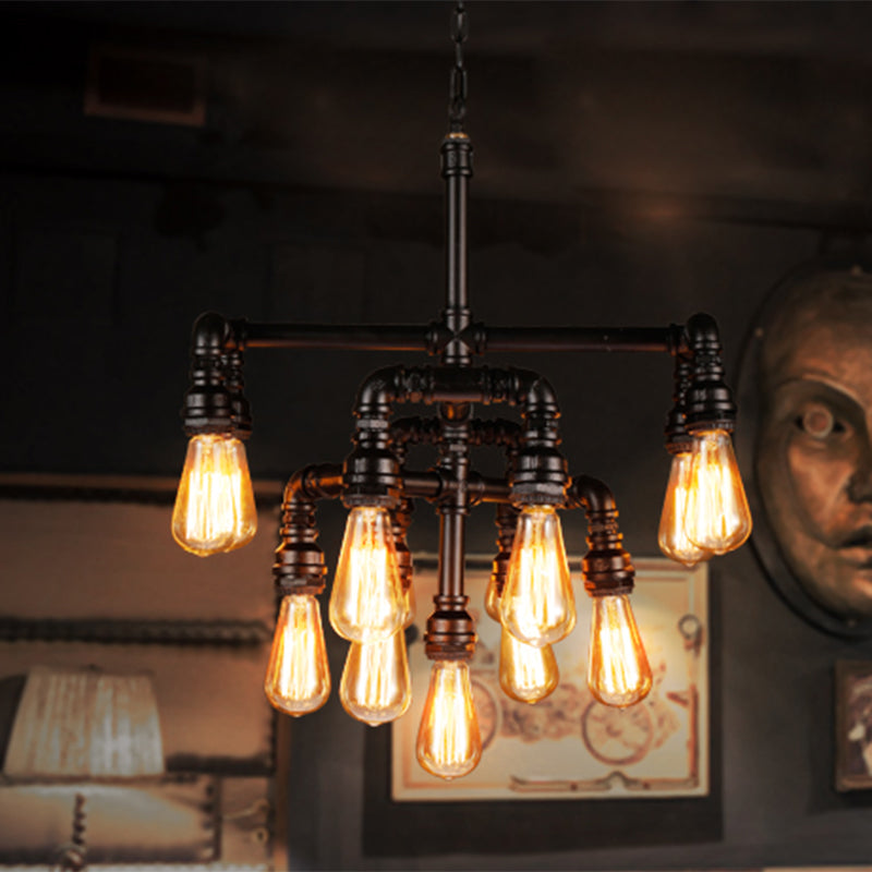 13 Heads Ceiling Lighting Rustic Water Pipe Iron Chandelier Light Fixture in Black Clearhalo 'Cast Iron' 'Ceiling Lights' 'Chandeliers' 'Industrial Chandeliers' 'Industrial' 'Metal' 'Middle Century Chandeliers' 'Rustic Chandeliers' 'Tiffany' Lighting' 2235627
