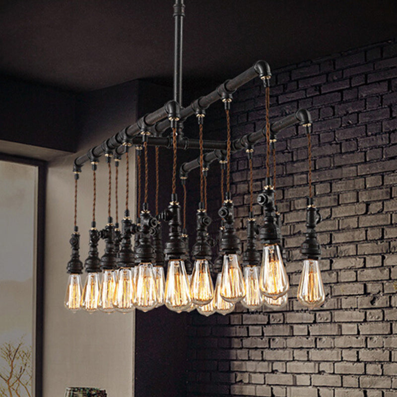 Industrial Plumbing Pipe LED Hanging Lamp Iron Island Chandelier Light in Black for Restaurant Clearhalo 'Ceiling Lights' 'Island Lights' Lighting' 2235644