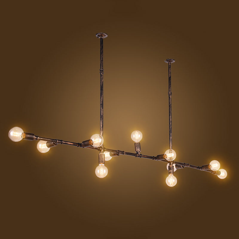 Bronze Water Pipe Island Light Fixture Vintage Iron Living Room Ceiling Pendant Light 11 Bronze Clearhalo 'Ceiling Lights' 'Island Lights' Lighting' 2235671
