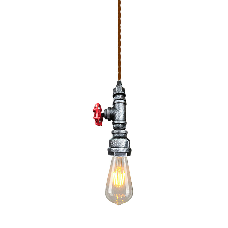 Iron Water Valve Suspension Lighting Retro Style 1��Bulb Bar Pendant Light Fixture Silver Gray Clearhalo 'Ceiling Lights' 'Industrial Pendants' 'Industrial' 'Middle Century Pendants' 'Pendant Lights' 'Pendants' 'Tiffany' Lighting' 2235688_de93fc3c-79c4-473e-9523-11417a34946b