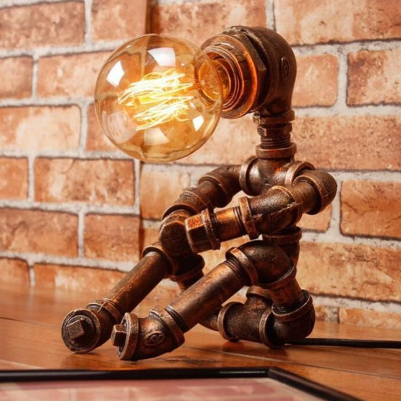 Sitting Robot Iron Nightstand Lamp Retro Style Single Bedroom Table Light in Bronze Clearhalo 'Lamps' 'Table Lamps' Lighting' 2235697