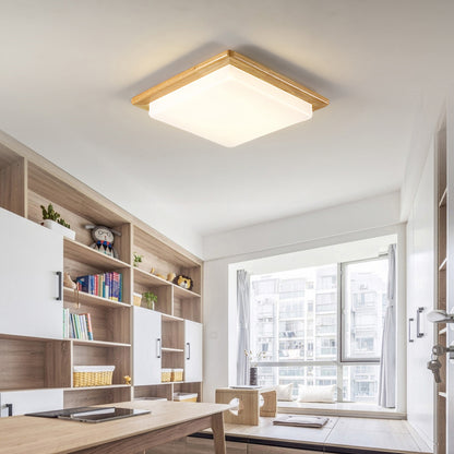 Squared LED Flush Mount Japanese Acrylic Bedroom Flushmount Ceiling Light in Wood Wood Clearhalo 'Ceiling Lights' 'Close To Ceiling Lights' 'Close to ceiling' 'Flush mount' Lighting' 2235710