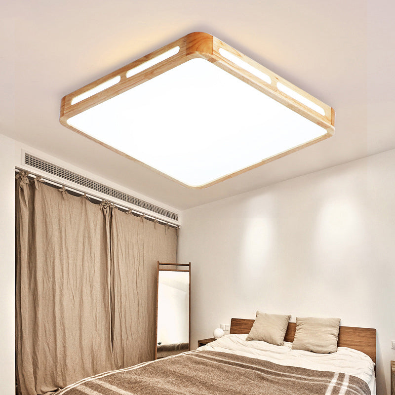Japanese Square LED Flush Mount Wood Bedroom Flushmount Ceiling Light with Acrylic Shade Clearhalo 'Ceiling Lights' 'Close To Ceiling Lights' 'Close to ceiling' 'Flush mount' Lighting' 2235781