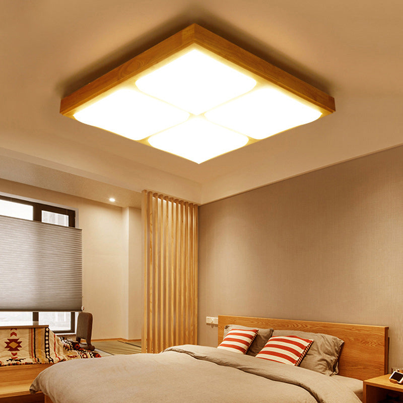 Wood Geometrical LED Flush Mount Light Simplicity Flush Mount Ceiling Light for Bedroom Clearhalo 'Ceiling Lights' 'Close To Ceiling Lights' 'Close to ceiling' 'Flush mount' Lighting' 2235799