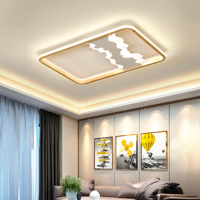 Wood Rectangle Flush Ceiling Light Chinese Bedroom LED Flush Mount Lighting Fixture with Mountain Decor White Natural Clearhalo 'Ceiling Lights' 'Close To Ceiling Lights' 'Close to ceiling' 'Flush mount' Lighting' 2235838