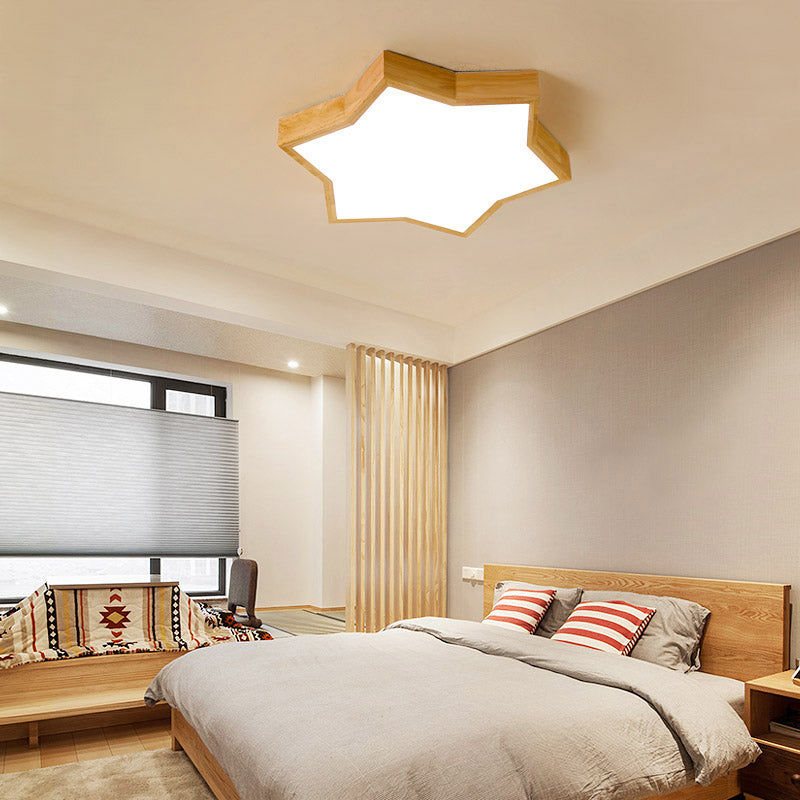 Six-Pointed Star Bedroom Flush Mount Lighting Wood Minimalist LED Flush Mount Fixture Clearhalo 'Ceiling Lights' 'Close To Ceiling Lights' 'Close to ceiling' 'Flush mount' Lighting' 2235872