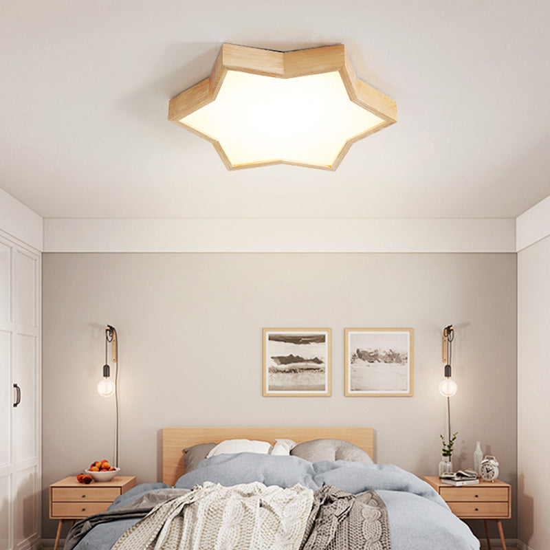 Six-Pointed Star Bedroom Flush Mount Lighting Wood Minimalist LED Flush Mount Fixture Clearhalo 'Ceiling Lights' 'Close To Ceiling Lights' 'Close to ceiling' 'Flush mount' Lighting' 2235873