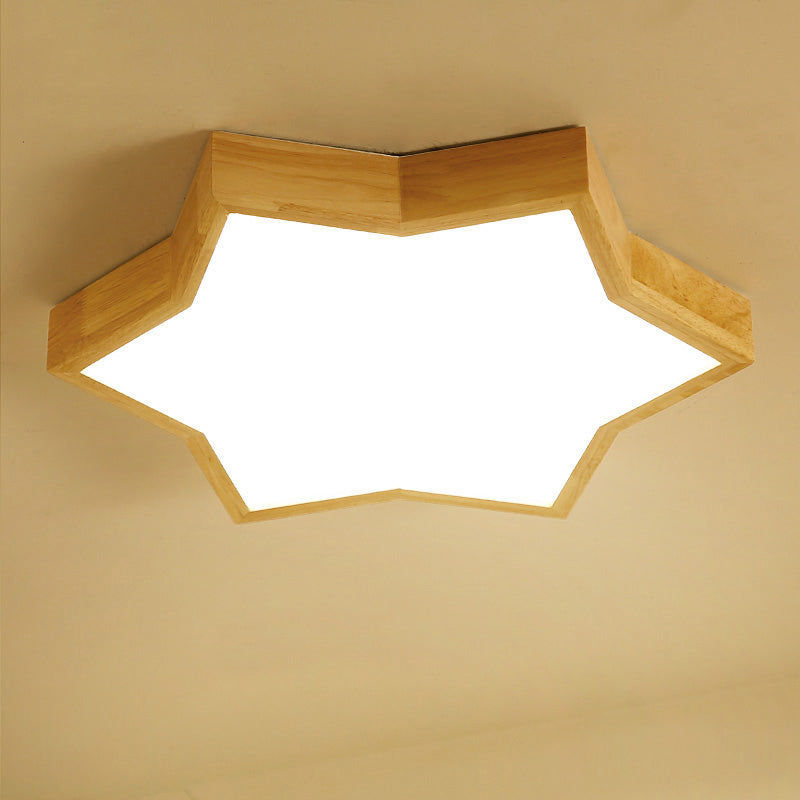 Six-Pointed Star Bedroom Flush Mount Lighting Wood Minimalist LED Flush Mount Fixture Clearhalo 'Ceiling Lights' 'Close To Ceiling Lights' 'Close to ceiling' 'Flush mount' Lighting' 2235874