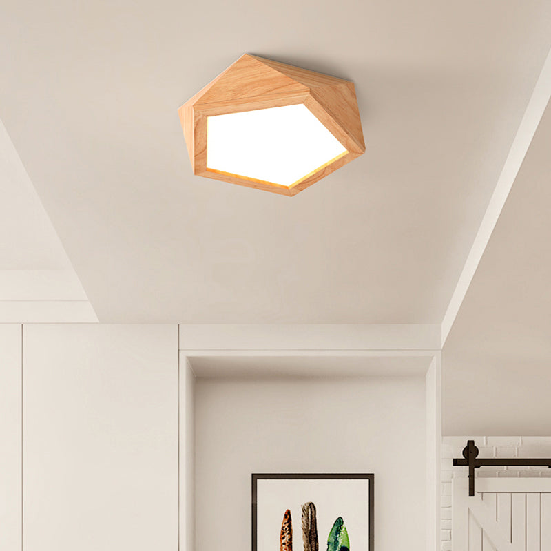 Pentagon Faceted LED Semi Flush Mount Simplicity Wood Corridor Ceiling Mounted Light Clearhalo 'Ceiling Lights' 'Close To Ceiling Lights' 'Close to ceiling' 'Flush mount' Lighting' 2235882