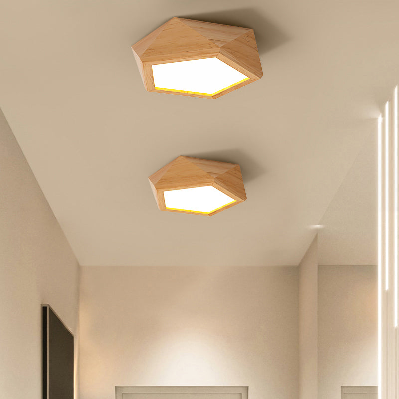 Pentagon Faceted LED Semi Flush Mount Simplicity Wood Corridor Ceiling Mounted Light Clearhalo 'Ceiling Lights' 'Close To Ceiling Lights' 'Close to ceiling' 'Flush mount' Lighting' 2235885