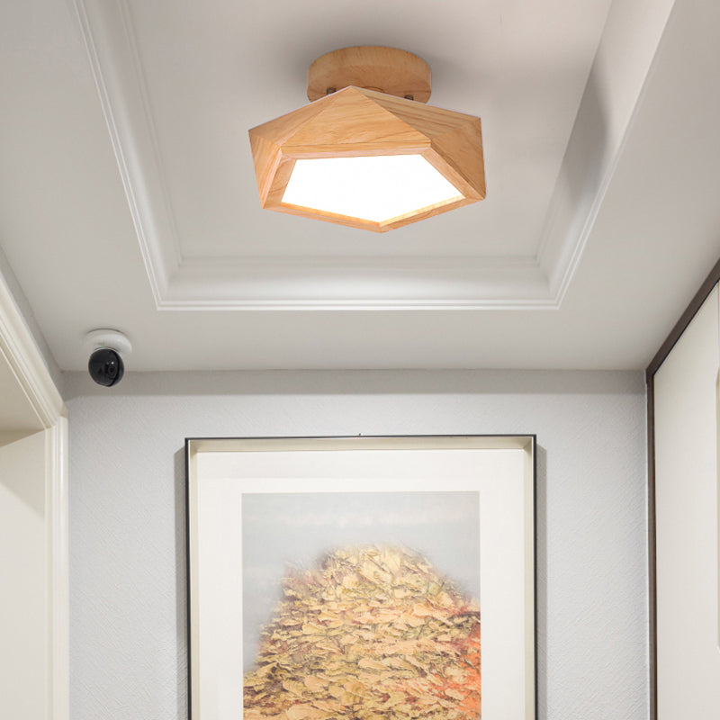Pentagon Faceted LED Semi Flush Mount Simplicity Wood Corridor Ceiling Mounted Light Clearhalo 'Ceiling Lights' 'Close To Ceiling Lights' 'Close to ceiling' 'Flush mount' Lighting' 2235887