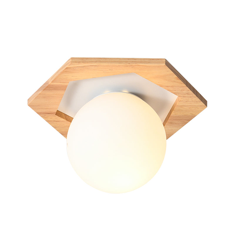 Modern Geometric Flush Mount Frosted White Glass 1-Light Corridor Flushmount Ceiling Light with Wooden Canopy Clearhalo 'Ceiling Lights' 'Close To Ceiling Lights' 'Close to ceiling' 'Flush mount' Lighting' 2235937
