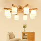Cylinder Semi Flush Japanese Cream Glass Living Room Ceiling Mount Chandelier in Wood Clearhalo 'Ceiling Lights' 'Close To Ceiling Lights' 'Close to ceiling' 'Semi-flushmount' Lighting' 2235968
