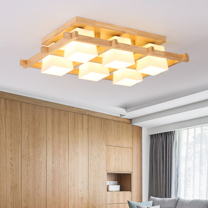 Cream Glass Geometrical Flush Mount Japanese Style Wood Flush Mount Lighting Fixture Clearhalo 'Ceiling Lights' 'Close To Ceiling Lights' 'Close to ceiling' 'Flush mount' Lighting' 2236004