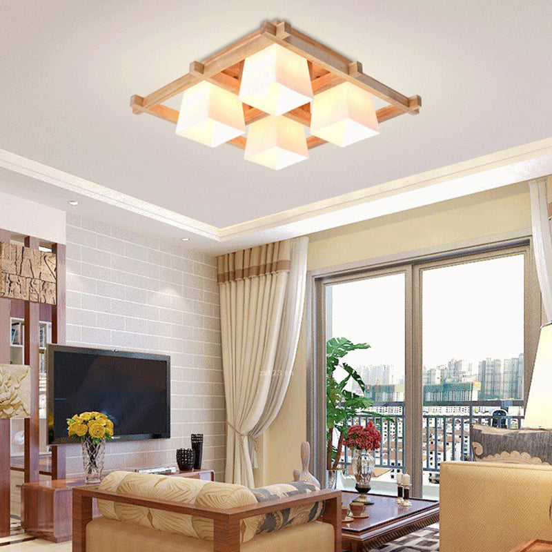 Nordic Style Trapezoid Flush Mount Opal Glass Living Room Flush Mount Fixture in Wood 4 Wood Clearhalo 'Ceiling Lights' 'Close To Ceiling Lights' 'Close to ceiling' 'Flush mount' Lighting' 2236015