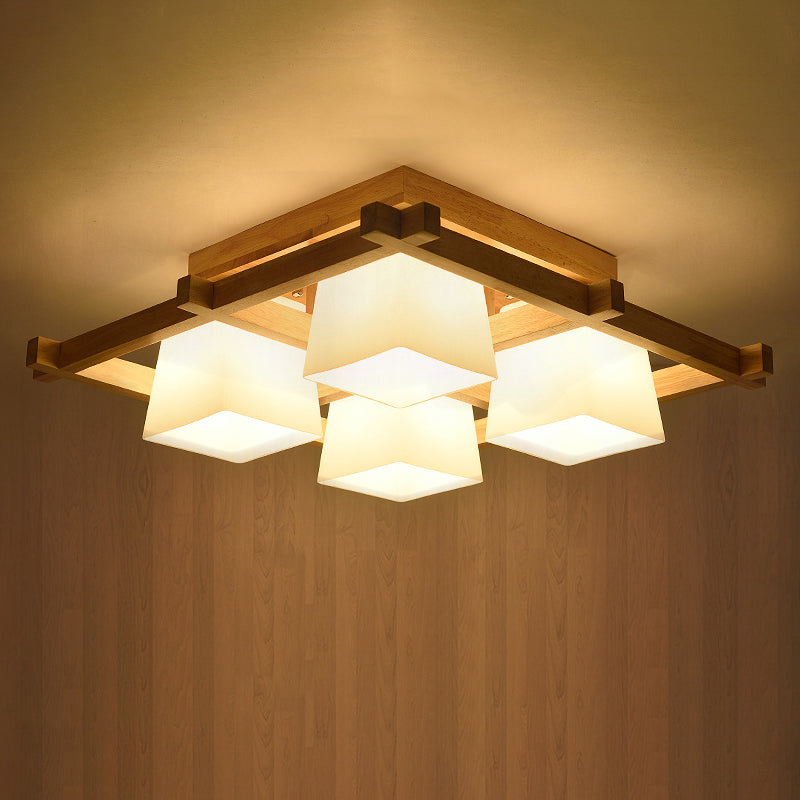 Nordic Style Trapezoid Flush Mount Opal Glass Living Room Flush Mount Fixture in Wood Clearhalo 'Ceiling Lights' 'Close To Ceiling Lights' 'Close to ceiling' 'Flush mount' Lighting' 2236017