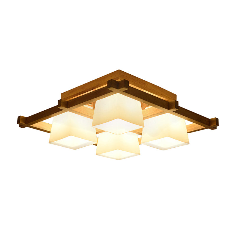 Nordic Style Trapezoid Flush Mount Opal Glass Living Room Flush Mount Fixture in Wood Clearhalo 'Ceiling Lights' 'Close To Ceiling Lights' 'Close to ceiling' 'Flush mount' Lighting' 2236019