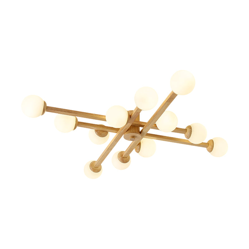 Modo Living Room Semi Flush Mount Opal Glass Simplicity Close To Ceiling Chandelier in Wood Clearhalo 'Ceiling Lights' 'Close To Ceiling Lights' 'Close to ceiling' 'Semi-flushmount' Lighting' 2236039
