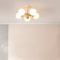 Nordic Style Ball Semi Flush Light White Glass Bedroom Flush Mount Ceiling Chandelier with Wood Canopy Clearhalo 'Ceiling Lights' 'Close To Ceiling Lights' 'Close to ceiling' 'Glass shade' 'Glass' 'Pendant Lights' 'Semi-flushmount' Lighting' 2236048