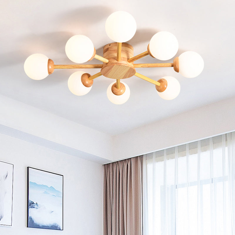 Bubble Semi Flush Minimalist Frosted Glass Bedroom Ceiling Mount Chandelier in Wood Clearhalo 'Ceiling Lights' 'Close To Ceiling Lights' 'Close to ceiling' 'Semi-flushmount' Lighting' 2236050