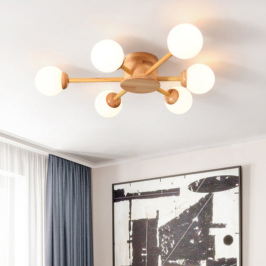 Bubble Semi Flush Minimalist Frosted Glass Bedroom Ceiling Mount Chandelier in Wood Clearhalo 'Ceiling Lights' 'Close To Ceiling Lights' 'Close to ceiling' 'Semi-flushmount' Lighting' 2236051