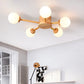 Bubble Semi Flush Minimalist Frosted Glass Bedroom Ceiling Mount Chandelier in Wood Clearhalo 'Ceiling Lights' 'Close To Ceiling Lights' 'Close to ceiling' 'Semi-flushmount' Lighting' 2236052