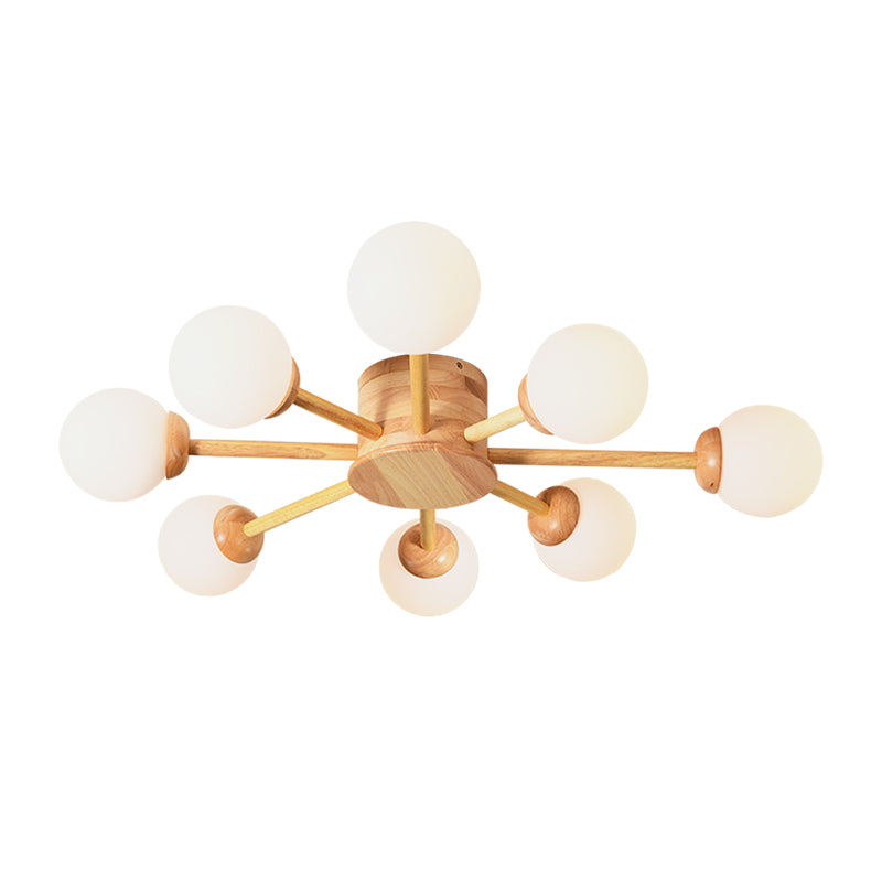 Bubble Semi Flush Minimalist Frosted Glass Bedroom Ceiling Mount Chandelier in Wood Clearhalo 'Ceiling Lights' 'Close To Ceiling Lights' 'Close to ceiling' 'Semi-flushmount' Lighting' 2236054