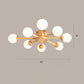 Bubble Semi Flush Minimalist Frosted Glass Bedroom Ceiling Mount Chandelier in Wood 8 Wood Clearhalo 'Ceiling Lights' 'Close To Ceiling Lights' 'Close to ceiling' 'Semi-flushmount' Lighting' 2236058