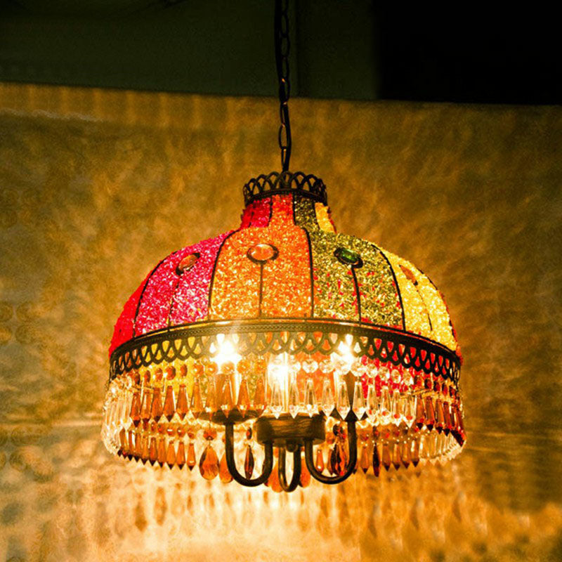 Iron Bud Suspension Light Antique 1/2/3 Bulbs Restaurant Pendant Light Fixture with Dangling Crystal Clearhalo 'Ceiling Lights' 'Pendant Lights' 'Pendants' Lighting' 2236102