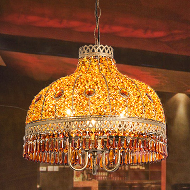 Iron Bud Suspension Light Antique 1/2/3 Bulbs Restaurant Pendant Light Fixture with Dangling Crystal Clearhalo 'Ceiling Lights' 'Pendant Lights' 'Pendants' Lighting' 2236105