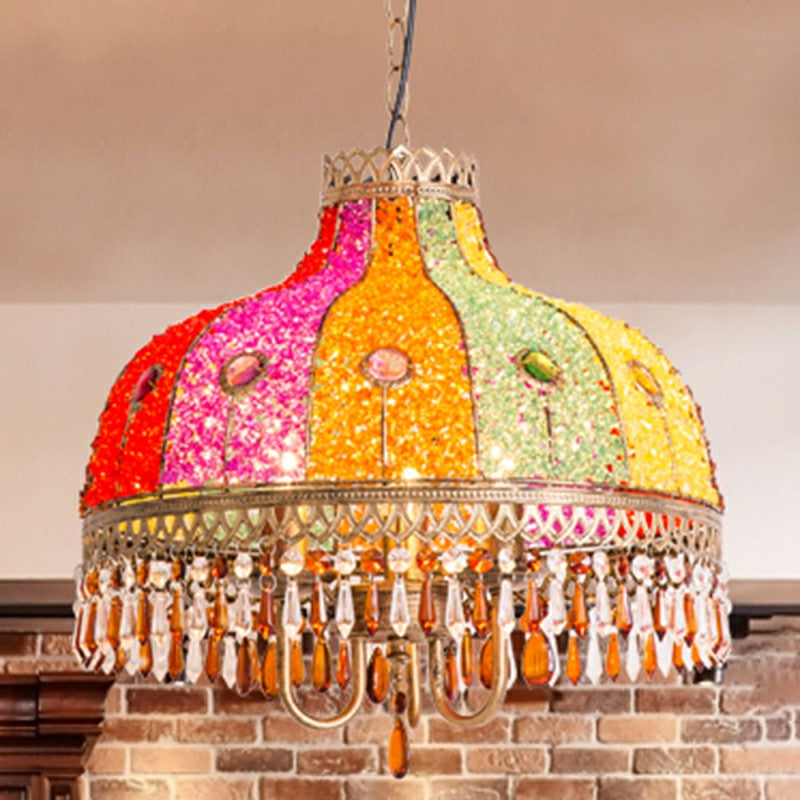 Iron Bud Suspension Light Antique 1/2/3 Bulbs Restaurant Pendant Light Fixture with Dangling Crystal Clearhalo 'Ceiling Lights' 'Pendant Lights' 'Pendants' Lighting' 2236108