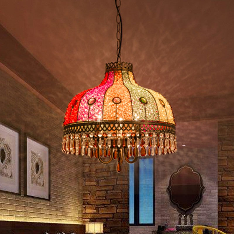 Iron Bud Suspension Light Antique 1/2/3 Bulbs Restaurant Pendant Light Fixture with Dangling Crystal Clearhalo 'Ceiling Lights' 'Pendant Lights' 'Pendants' Lighting' 2236110