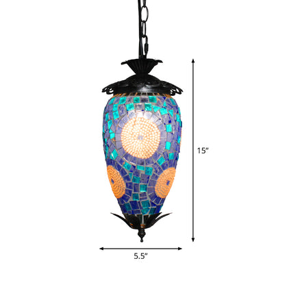 Single-Bulb Hanging Light Retro Style Mosaic Stained Glass Ceiling Lighting for Bar Blue Clearhalo 'Ceiling Lights' 'Glass shade' 'Glass' 'Pendant Lights' 'Pendants' Lighting' 2236112
