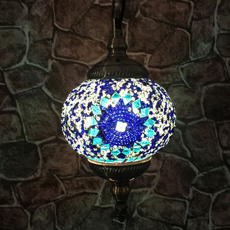 Oblate Stained Glass Ceiling Light Classic 1 Bulb Restaurant Hanging Pendant Light Blue-White Clearhalo 'Ceiling Lights' 'Lighting' 'Pendant Lights' 2236132_d8e16874-ead5-4c1b-9832-1f8aa035eafb