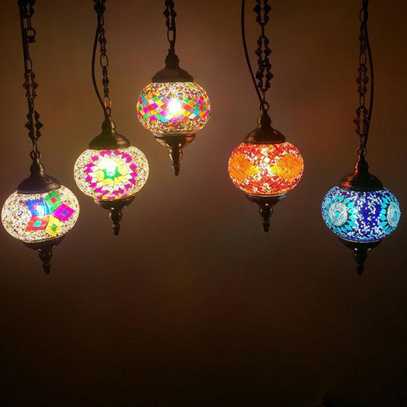 Oblate Stained Glass Ceiling Light Classic 1 Bulb Restaurant Hanging Pendant Light Clearhalo 'Ceiling Lights' 'Lighting' 'Pendant Lights' 2236135_32f00936-7b28-4eeb-a1fa-511e2d9537c2