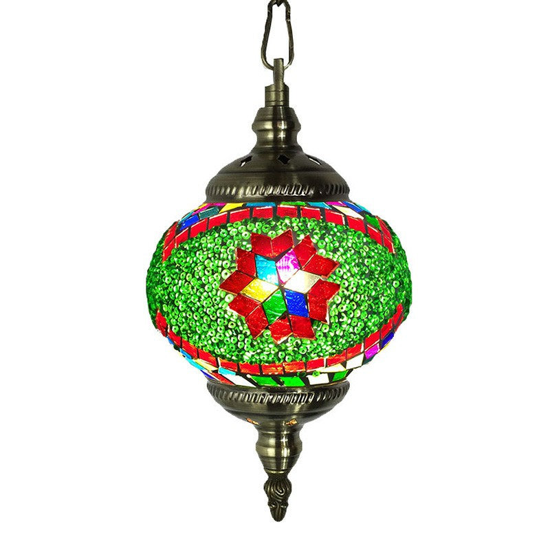Oblate Stained Glass Ceiling Light Classic 1 Bulb Restaurant Hanging Pendant Light Clearhalo 'Ceiling Lights' 'Lighting' 'Pendant Lights' 2236137_afb51c06-b55c-4928-9ec9-a14f07f36a7e