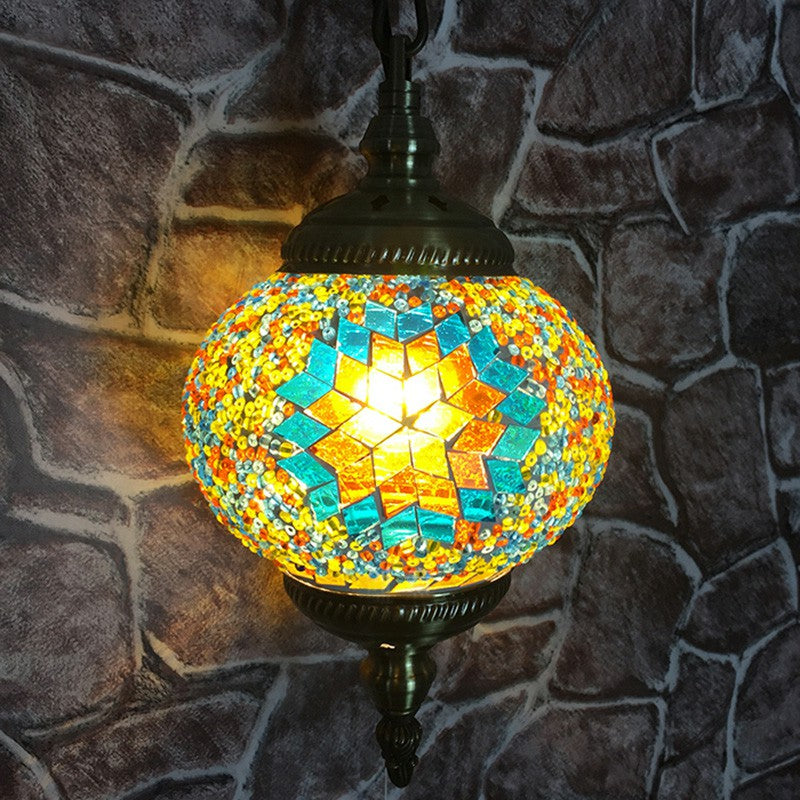 Oblate Stained Glass Ceiling Light Classic 1 Bulb Restaurant Hanging Pendant Light Yellow Clearhalo 'Ceiling Lights' 'Lighting' 'Pendant Lights' 2236141_c6f0c4b5-1677-4470-8fcd-8663eac6817a