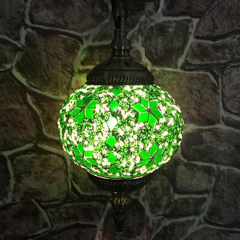 Oblate Stained Glass Ceiling Light Classic 1 Bulb Restaurant Hanging Pendant Light Green Clearhalo 'Ceiling Lights' 'Lighting' 'Pendant Lights' 2236143_b0767a44-1097-4eca-8462-5e0a8b0881d4