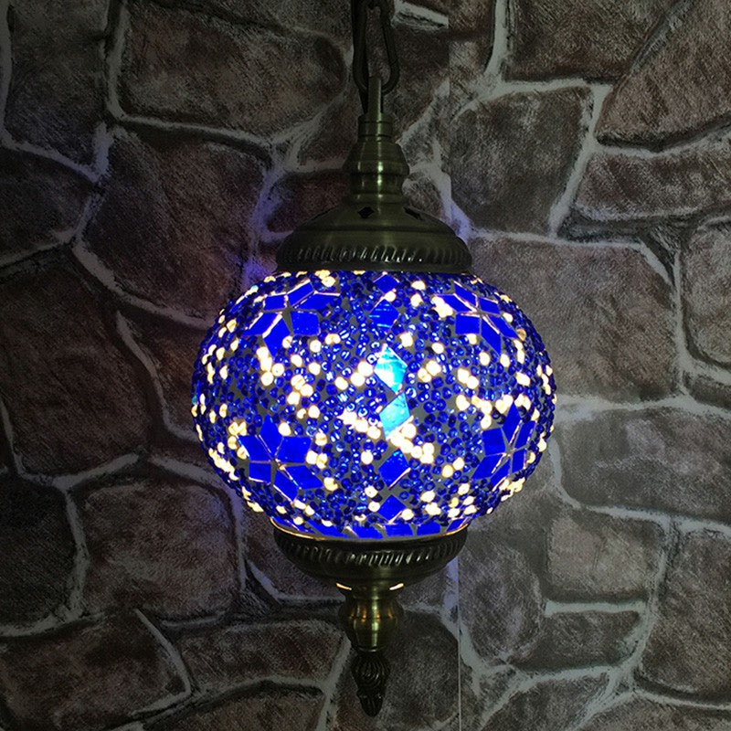 Oblate Stained Glass Ceiling Light Classic 1 Bulb Restaurant Hanging Pendant Light Royal Blue Clearhalo 'Ceiling Lights' 'Lighting' 'Pendant Lights' 2236150_3922fdaa-b527-499f-9b65-b1ca55c1aa99