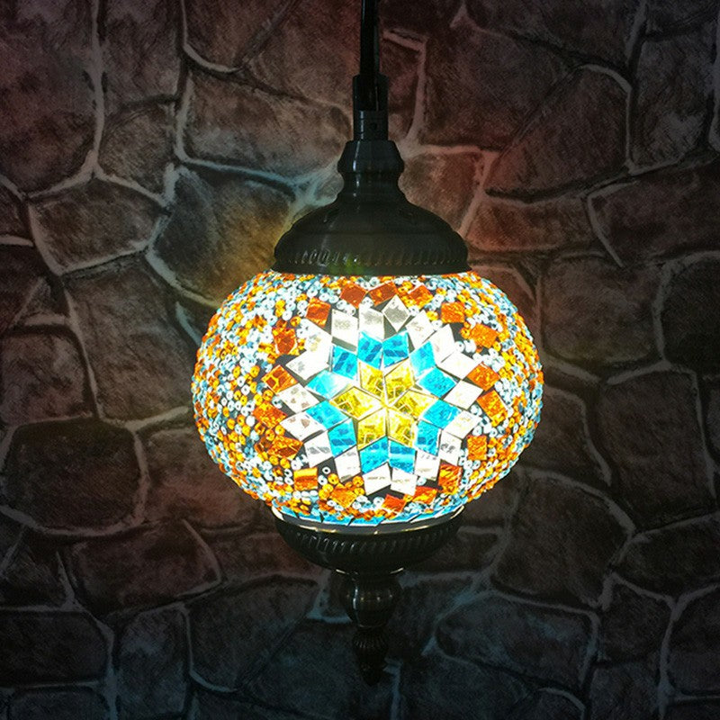 Oblate Stained Glass Ceiling Light Classic 1 Bulb Restaurant Hanging Pendant Light Yellow-White Clearhalo 'Ceiling Lights' 'Lighting' 'Pendant Lights' 2236155_ff4f288b-a50c-4825-91db-7e23e1c06c3b