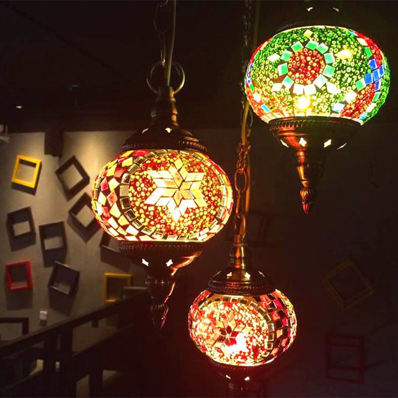 Stained Glass Oblate Pendant Light Vintage 1 Head Restaurant Suspension Light Fixture Clearhalo 'Ceiling Lights' 'Lighting' 'Pendant Lights' 2236160_47734796-8101-4bdc-96f8-99c1aac37078