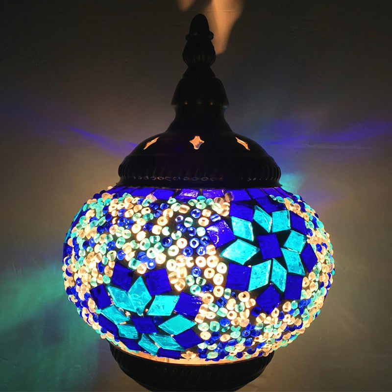 Stained Glass Oblate Pendant Light Vintage 1 Head Restaurant Suspension Light Fixture Blue Clearhalo 'Ceiling Lights' 'Lighting' 'Pendant Lights' 2236176_28e43858-637b-440a-a871-ea3b95c968ca