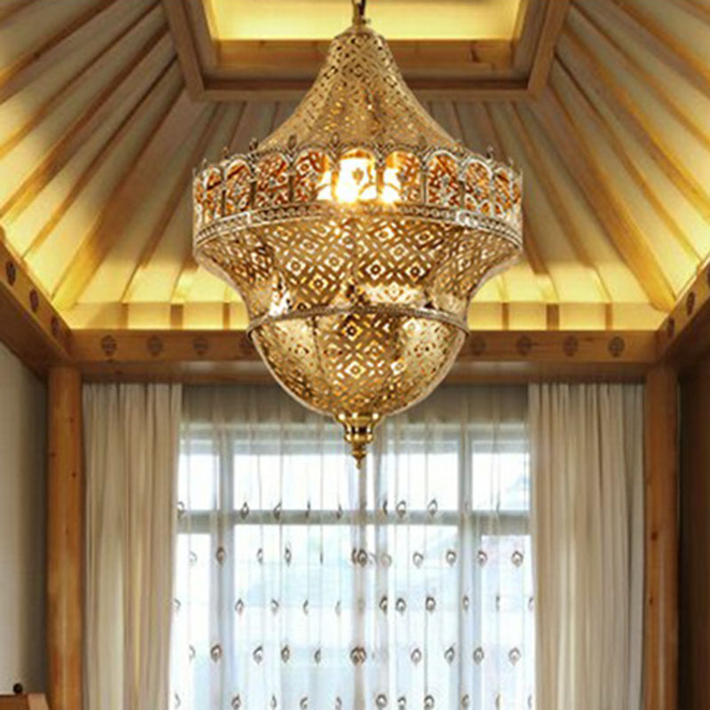 Cut-out Corridor Pendant Light Arabian Metallic 1-Light Gold Suspension Light Fixture Gold Clearhalo 'Ceiling Lights' 'Pendant Lights' 'Pendants' Lighting' 2236229_def91b33-4eb4-429c-91fd-fd44045d4ab9