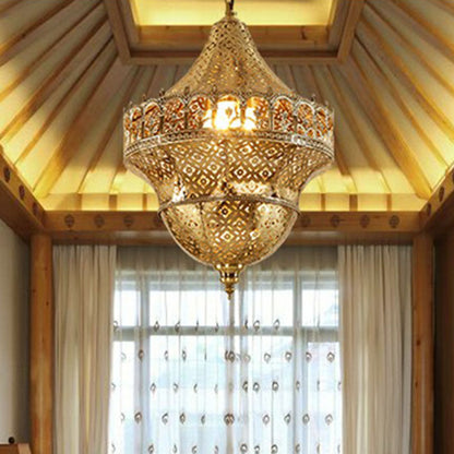 Cut-out Corridor Pendant Light Arabian Metallic 1-Light Gold Suspension Light Fixture Gold Clearhalo 'Ceiling Lights' 'Pendant Lights' 'Pendants' Lighting' 2236229_def91b33-4eb4-429c-91fd-fd44045d4ab9
