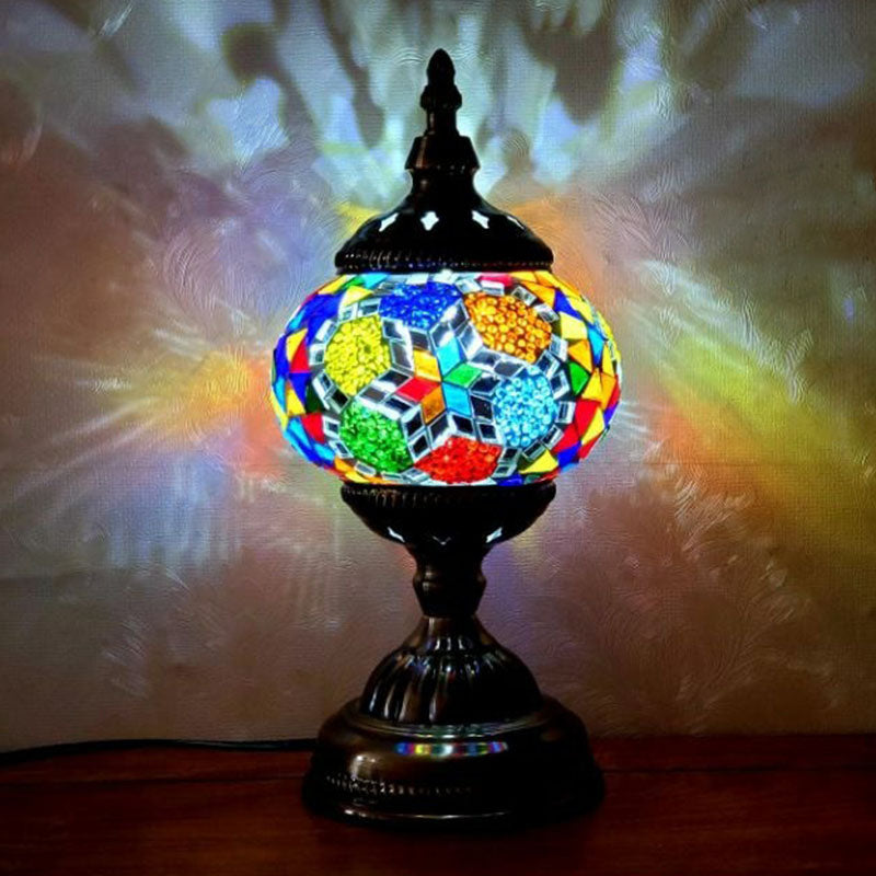 Turkish Oblate Nightstand Lamp Single-Bulb Stained Glass Table Light for Restaurant Gray-White Clearhalo 'Lamps' 'Table Lamps' Lighting' 2236287