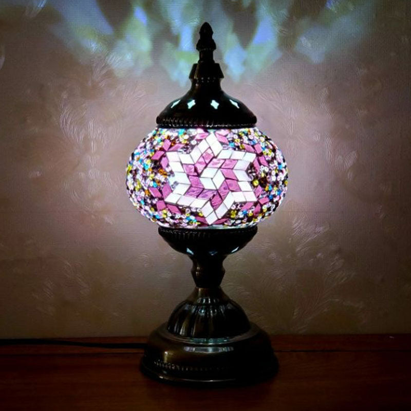 Turkish Oblate Nightstand Lamp Single-Bulb Stained Glass Table Light for Restaurant Purple Clearhalo 'Lamps' 'Table Lamps' Lighting' 2236288