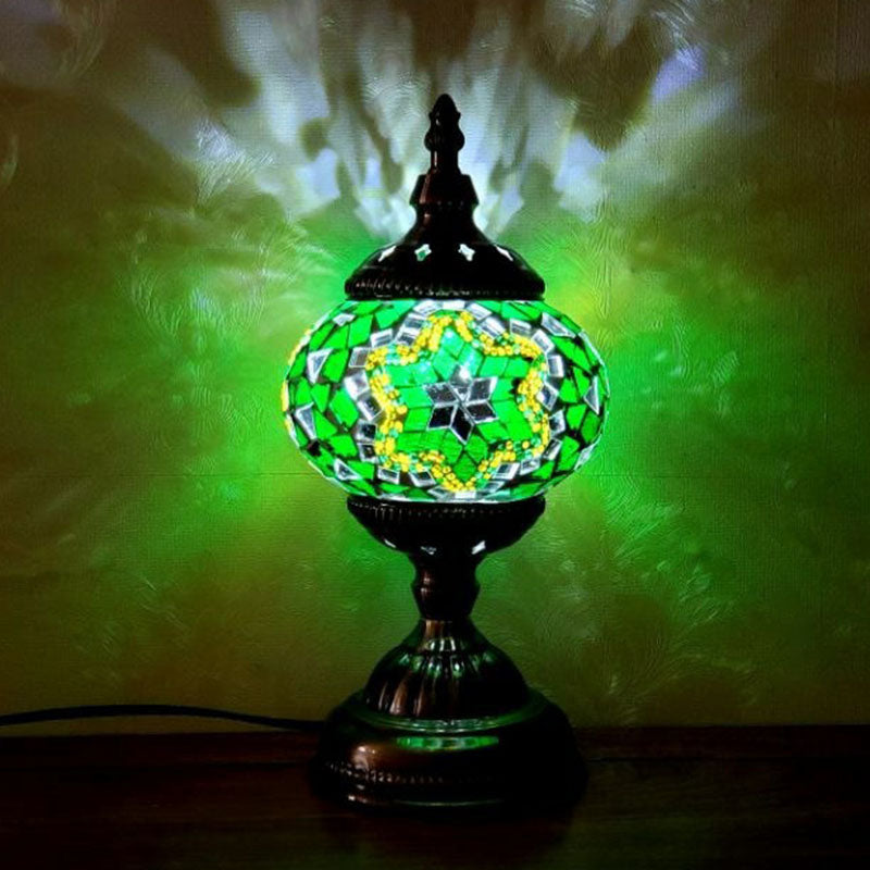 Turkish Oblate Nightstand Lamp Single-Bulb Stained Glass Table Light for Restaurant Black-White Clearhalo 'Lamps' 'Table Lamps' Lighting' 2236289