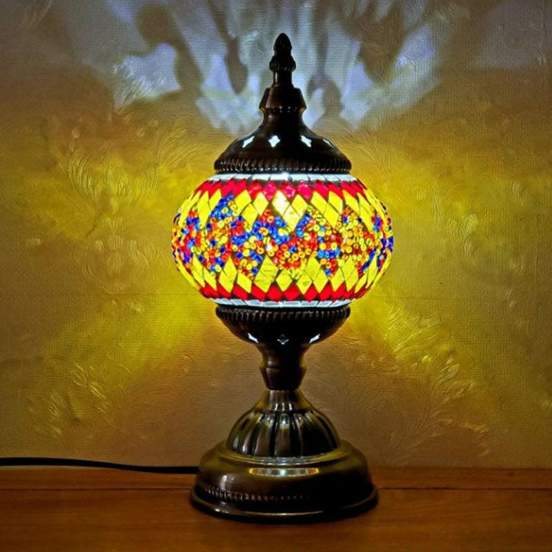 Turkish Oblate Nightstand Lamp Single-Bulb Stained Glass Table Light for Restaurant Coffee Clearhalo 'Lamps' 'Table Lamps' Lighting' 2236295