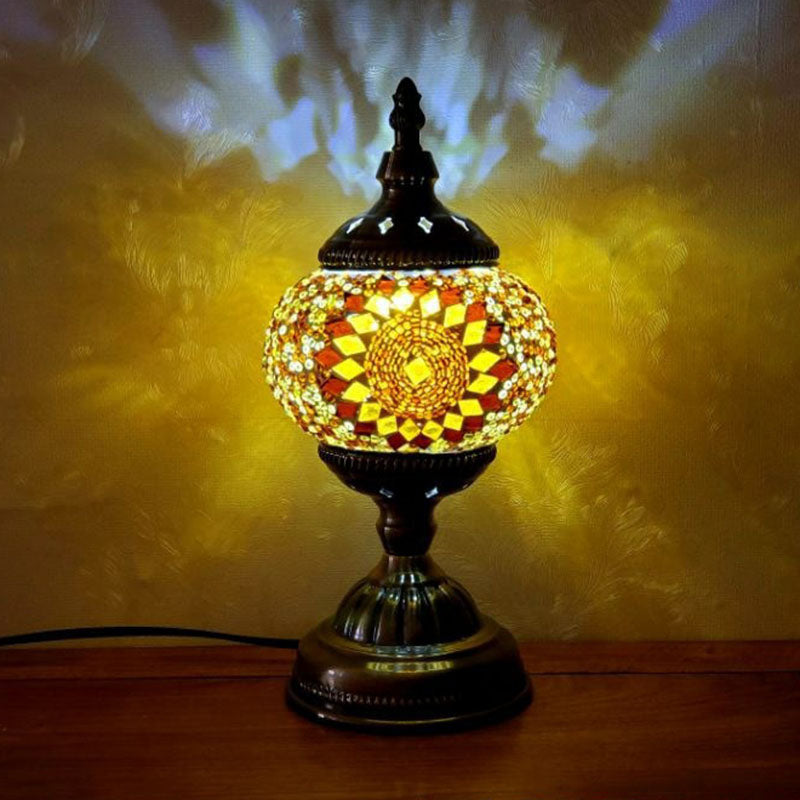 Turkish Oblate Nightstand Lamp Single-Bulb Stained Glass Table Light for Restaurant Brown Clearhalo 'Lamps' 'Table Lamps' Lighting' 2236296