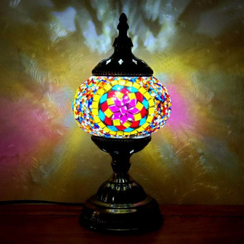 Turkish Oblate Nightstand Lamp Single-Bulb Stained Glass Table Light for Restaurant Light Coffee Clearhalo 'Lamps' 'Table Lamps' Lighting' 2236298
